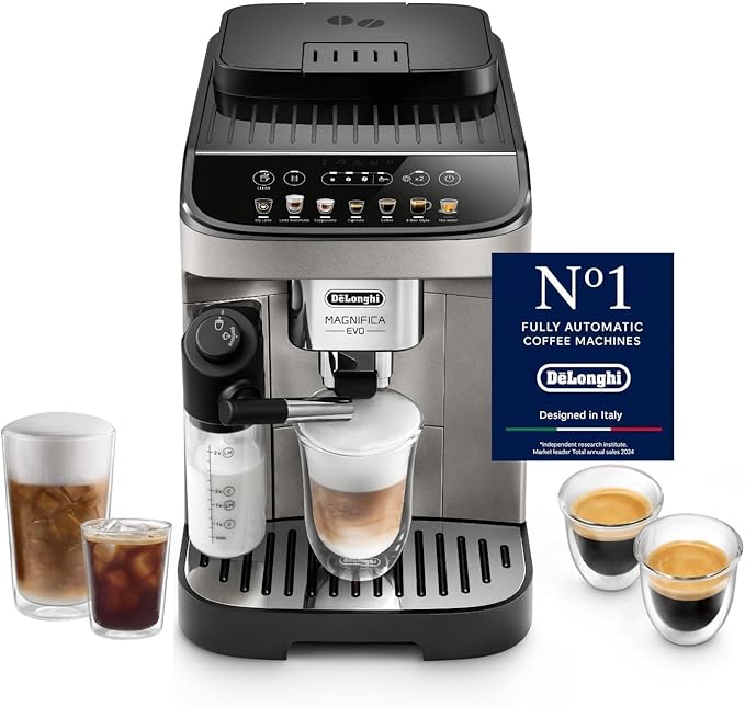 De'Longhi Coffee Machine MAGNIFICA EVO Fully Automatic Bean to Cup Coffee Machine, 12+ Functions, Ideal for Espresso, Americano, Cappuccino, Latte, Macchiato & More Coffee Recipes ECAM290.81.TB